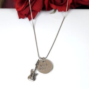 Silver Guitar & You Rock Charm Necklace Punk Style Necklace